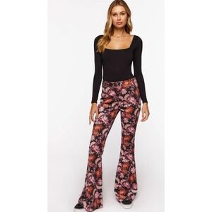 Forever 21 Dark Floral Paisley Flare Velvet Pants Bell Bottoms Hippie Festival S